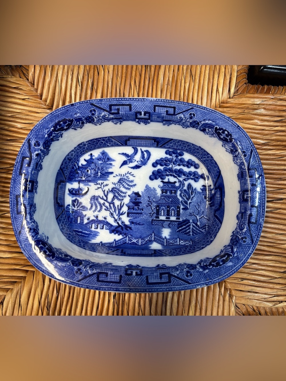 Allerton’s Ltd. Blue Willow Rectangular Oval Dish Blue and White Chinoiserie.